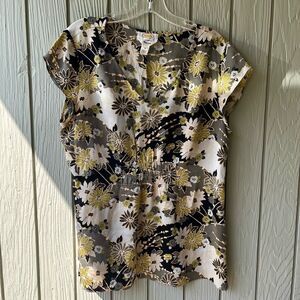 Talbots Pure Silk Y2K Satin Floral Top – Size 14 – Side Zip, Cap Sleeve, Fit & F